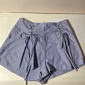 Striped Mini shorts with ties blue white M
